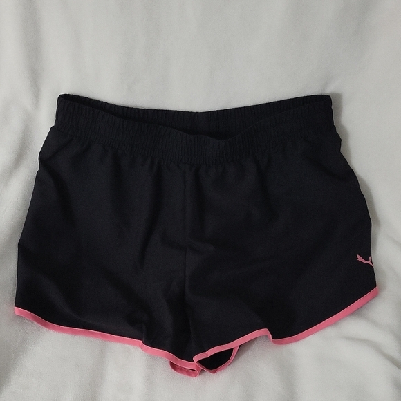 Puma Women's Athletic Shorts in Black with Pink Accents - Picture 1 of 5